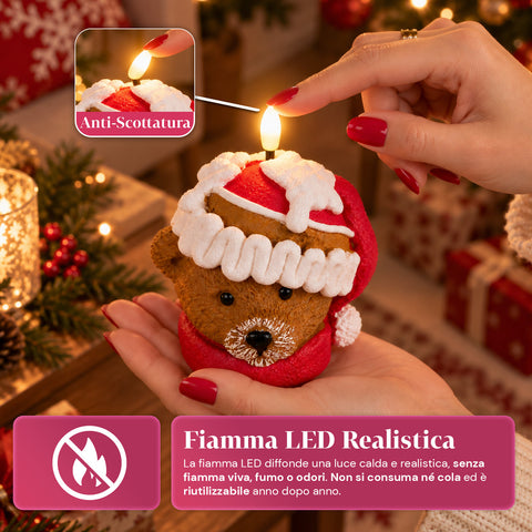 Bougie de Noël LED à Piles en 3 Variantes – Père Noël avec Arbre, Ours et Visage d'Ours, Flamme Effet Réel, Décoration de Noël
