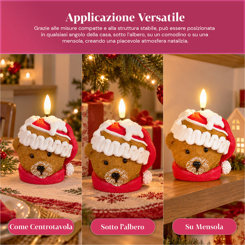 Bougie de Noël LED à Piles en 3 Variantes – Père Noël avec Arbre, Ours et Visage d'Ours, Flamme Effet Réel, Décoration de Noël