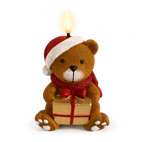 Bougie de Noël LED à Piles en 3 Variantes – Père Noël avec Arbre, Ours et Visage d'Ours, Flamme Effet Réel, Décoration de Noël