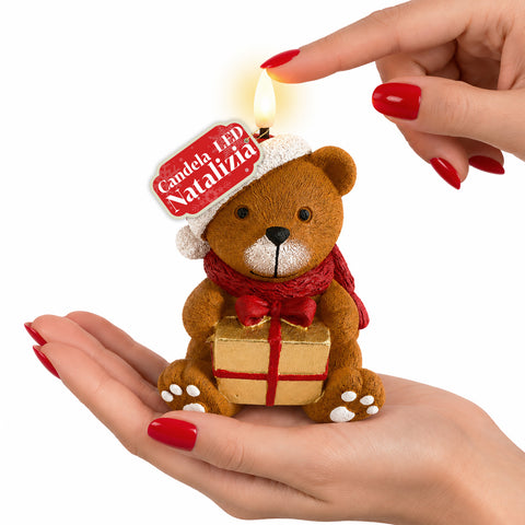 Candela Natalizia LED a Batteria in 3 Varianti – Babbo Natale con Albero, Orsetto e Viso Orso, Fiamma Effetto Reale, Decorazione Natale