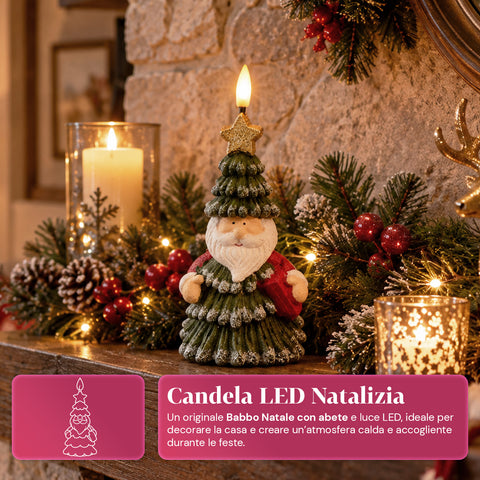 Candela Natalizia LED a Batteria in 3 Varianti – Babbo Natale con Albero, Orsetto e Viso Orso, Fiamma Effetto Reale, Decorazione Natale