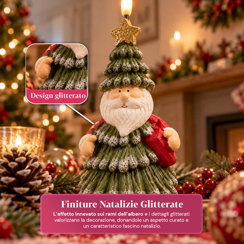 Candela Natalizia LED a Batteria in 3 Varianti – Babbo Natale con Albero, Orsetto e Viso Orso, Fiamma Effetto Reale, Decorazione Natale
