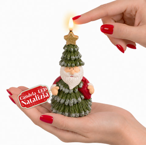 Candela Natalizia LED a Batteria in 3 Varianti – Babbo Natale con Albero, Orsetto e Viso Orso, Fiamma Effetto Reale, Decorazione Natale