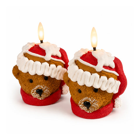 Bougie de Noël LED à Piles en 3 Variantes – Père Noël avec Arbre, Ours et Visage d'Ours, Flamme Effet Réel, Décoration de Noël