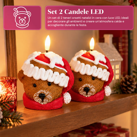 Bougie de Noël LED à Piles en 3 Variantes – Père Noël avec Arbre, Ours et Visage d'Ours, Flamme Effet Réel, Décoration de Noël