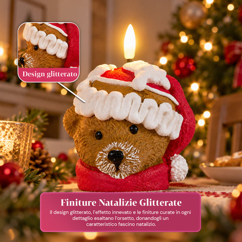 Bougie de Noël LED à Piles en 3 Variantes – Père Noël avec Arbre, Ours et Visage d'Ours, Flamme Effet Réel, Décoration de Noël