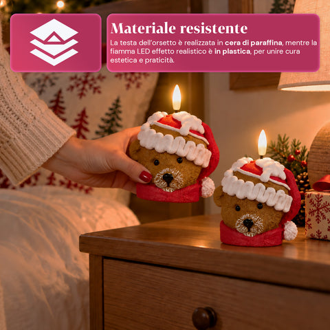 Bougie de Noël LED à Piles en 3 Variantes – Père Noël avec Arbre, Ours et Visage d'Ours, Flamme Effet Réel, Décoration de Noël