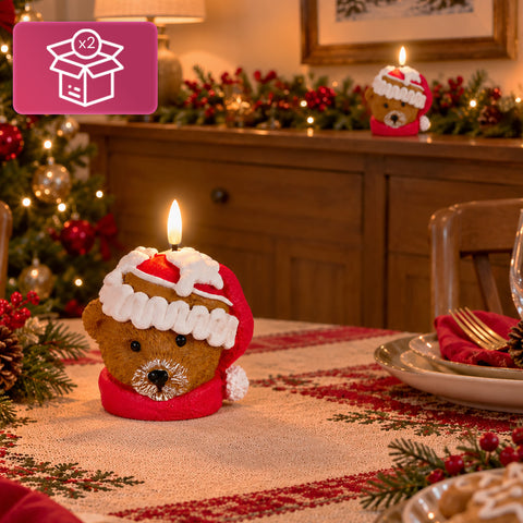 Bougie de Noël LED à Piles en 3 Variantes – Père Noël avec Arbre, Ours et Visage d'Ours, Flamme Effet Réel, Décoration de Noël