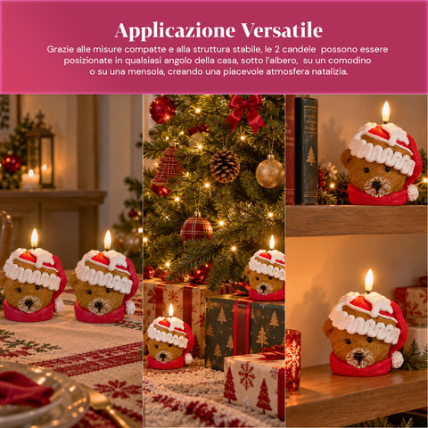 Bougie de Noël LED à Piles en 3 Variantes – Père Noël avec Arbre, Ours et Visage d'Ours, Flamme Effet Réel, Décoration de Noël
