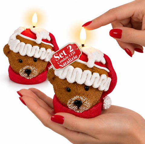 Bougie de Noël LED à Piles en 3 Variantes – Père Noël avec Arbre, Ours et Visage d'Ours, Flamme Effet Réel, Décoration de Noël