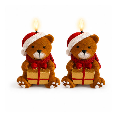 Bougie de Noël LED à Piles en 3 Variantes – Père Noël avec Arbre, Ours et Visage d'Ours, Flamme Effet Réel, Décoration de Noël
