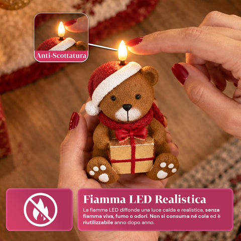 Candela Natalizia LED a Batteria in 3 Varianti – Babbo Natale con Albero, Orsetto e Viso Orso, Fiamma Effetto Reale, Decorazione Natale