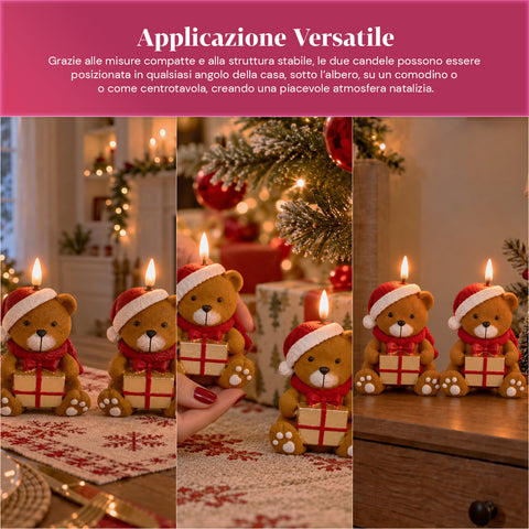 Candela Natalizia LED a Batteria in 3 Varianti – Babbo Natale con Albero, Orsetto e Viso Orso, Fiamma Effetto Reale, Decorazione Natale