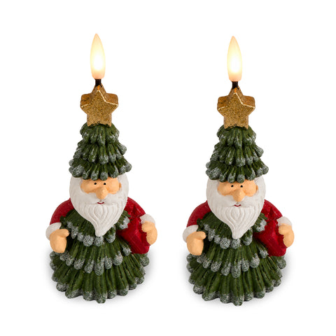 Bougie de Noël LED à Piles en 3 Variantes – Père Noël avec Arbre, Ours et Visage d'Ours, Flamme Effet Réel, Décoration de Noël