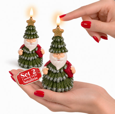 Candela Natalizia LED a Batteria in 3 Varianti – Babbo Natale con Albero, Orsetto e Viso Orso, Fiamma Effetto Reale, Decorazione Natale