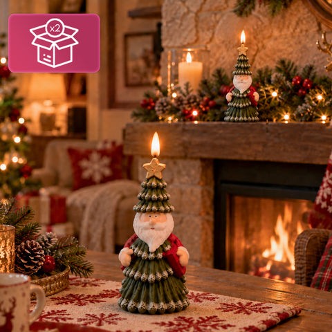 Candela Natalizia LED a Batteria in 3 Varianti – Babbo Natale con Albero, Orsetto e Viso Orso, Fiamma Effetto Reale, Decorazione Natale