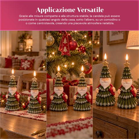 Candela Natalizia LED a Batteria in 3 Varianti – Babbo Natale con Albero, Orsetto e Viso Orso, Fiamma Effetto Reale, Decorazione Natale
