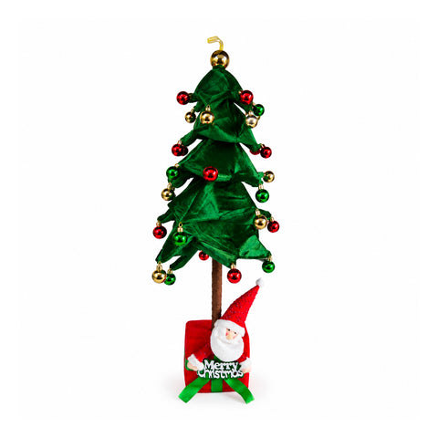 Albero di Natale Decorativo Estensibile 95 cm e 90 cm in Poliestere con Base Pacco Regalo e Palline Rosse, Verdi e Oro – 3 Varianti di Colore