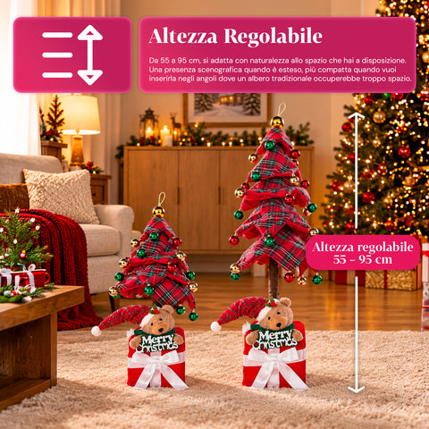 Sapin de Noël extensible de 90 et 95 cm avec paquet cadeau et personnages