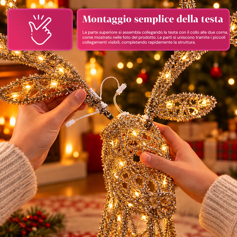 Cerf lumineux LED scintillant doré, décoration de Noël en fer et polyéthylène, lumière chaude alimentée par USB, 3 tailles : 65, 85 et 110 cm