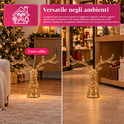 Cerf lumineux LED scintillant doré, décoration de Noël en fer et polyéthylène, lumière chaude alimentée par USB, 3 tailles : 65, 85 et 110 cm