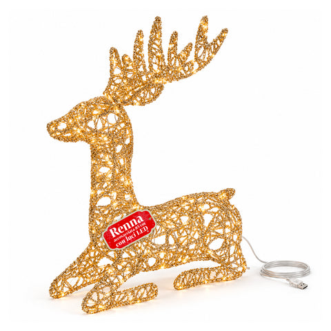 Cerf lumineux LED scintillant doré, décoration de Noël en fer et polyéthylène, lumière chaude alimentée par USB, 3 tailles : 65, 85 et 110 cm