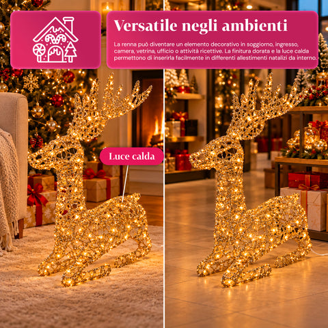 Cerf lumineux LED scintillant doré, décoration de Noël en fer et polyéthylène, lumière chaude alimentée par USB, 3 tailles : 65, 85 et 110 cm
