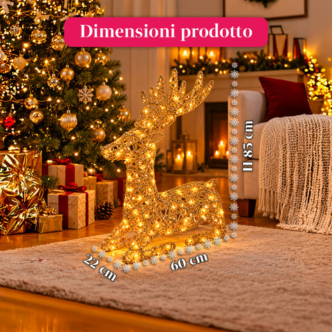 Cerf lumineux LED scintillant doré, décoration de Noël en fer et polyéthylène, lumière chaude alimentée par USB, 3 tailles : 65, 85 et 110 cm