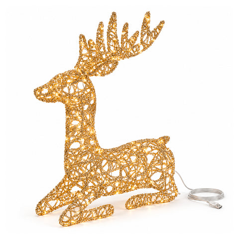 Cerf lumineux LED scintillant doré, décoration de Noël en fer et polyéthylène, lumière chaude alimentée par USB, 3 tailles : 65, 85 et 110 cm