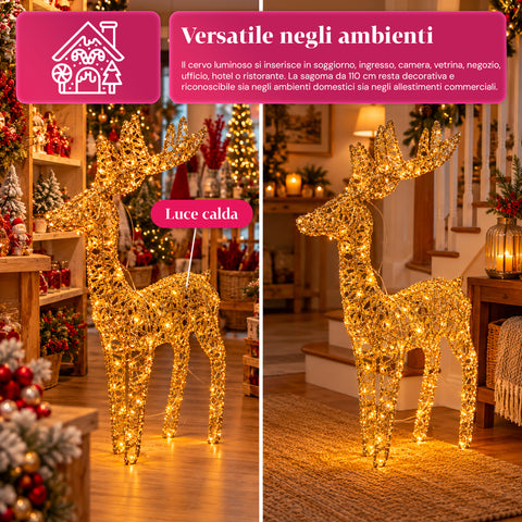 Cerf lumineux LED scintillant doré, décoration de Noël en fer et polyéthylène, lumière chaude alimentée par USB, 3 tailles : 65, 85 et 110 cm