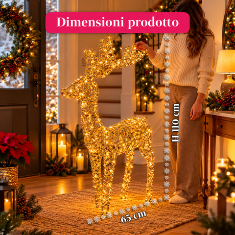 Cerf lumineux LED scintillant doré, décoration de Noël en fer et polyéthylène, lumière chaude alimentée par USB, 3 tailles : 65, 85 et 110 cm