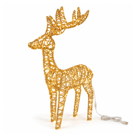 Cerf lumineux LED scintillant doré, décoration de Noël en fer et polyéthylène, lumière chaude alimentée par USB, 3 tailles : 65, 85 et 110 cm