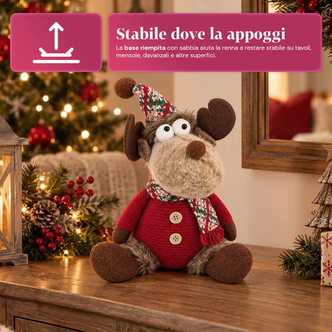Renne de Noël décorative en polyester – Ornement de Noël avec base sablée, design sympathique, 4 variantes de style, 2 tailles de 35 et 50 cm