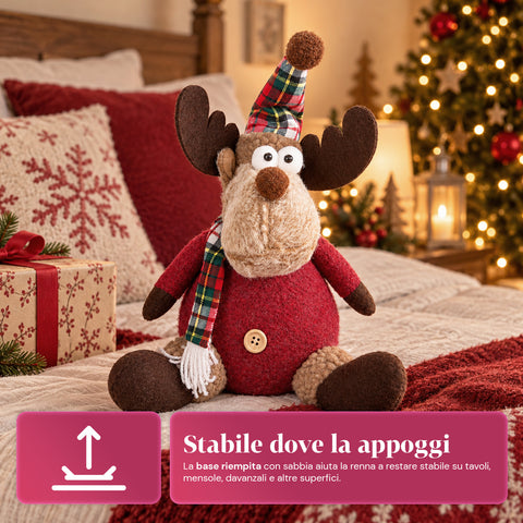 Renne de Noël décorative en polyester – Ornement de Noël avec base sablée, design sympathique, 4 variantes de style, 2 tailles de 35 et 50 cm