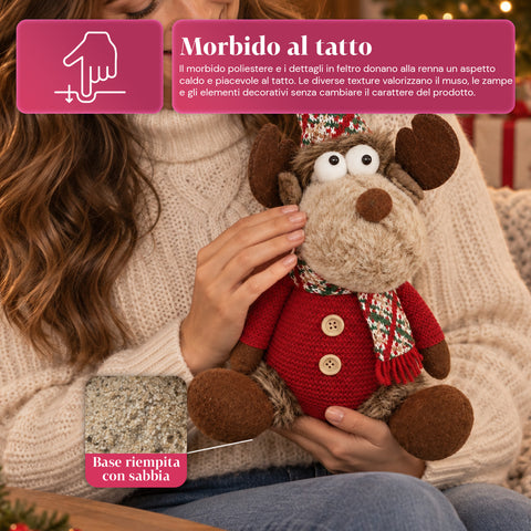 Renne de Noël décorative en polyester – Ornement de Noël avec base sablée, design sympathique, 4 variantes de style, 2 tailles de 35 et 50 cm