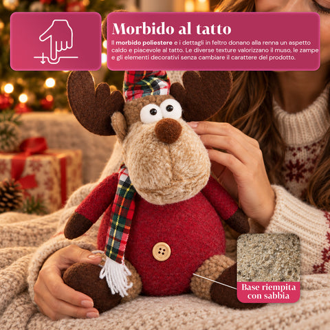 Renne de Noël décorative en polyester – Ornement de Noël avec base sablée, design sympathique, 4 variantes de style, 2 tailles de 35 et 50 cm