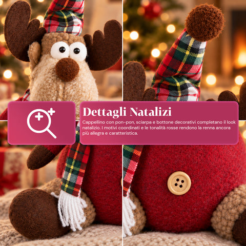 Renne de Noël décorative en polyester – Ornement de Noël avec base sablée, design sympathique, 4 variantes de style, 2 tailles de 35 et 50 cm