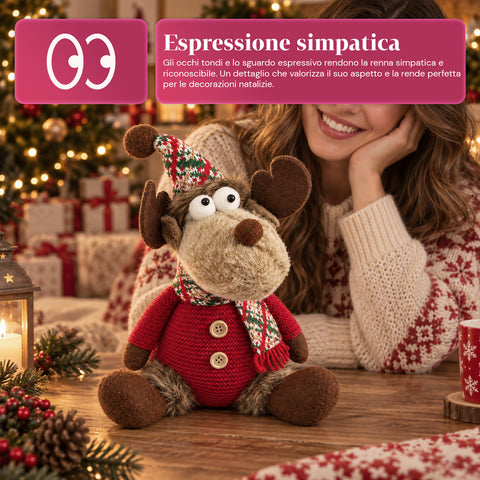 Renne de Noël décorative en polyester – Ornement de Noël avec base sablée, design sympathique, 4 variantes de style, 2 tailles de 35 et 50 cm