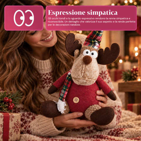 Renne de Noël décorative en polyester – Ornement de Noël avec base sablée, design sympathique, 4 variantes de style, 2 tailles de 35 et 50 cm