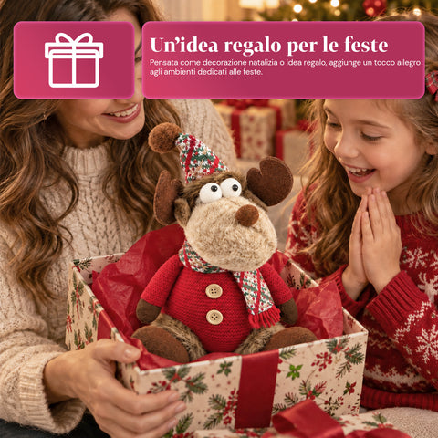 Renne de Noël décorative en polyester – Ornement de Noël avec base sablée, design sympathique, 4 variantes de style, 2 tailles de 35 et 50 cm