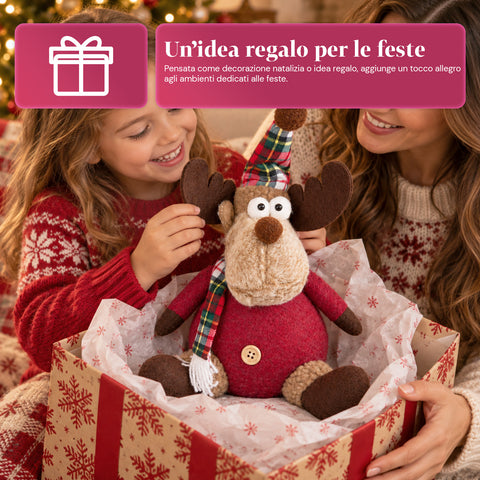 Renne de Noël décorative en polyester – Ornement de Noël avec base sablée, design sympathique, 4 variantes de style, 2 tailles de 35 et 50 cm