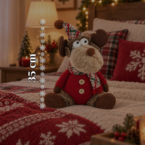 Renne de Noël décorative en polyester – Ornement de Noël avec base sablée, design sympathique, 4 variantes de style, 2 tailles de 35 et 50 cm