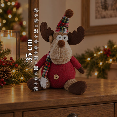 Renne de Noël décorative en polyester – Ornement de Noël avec base sablée, design sympathique, 4 variantes de style, 2 tailles de 35 et 50 cm