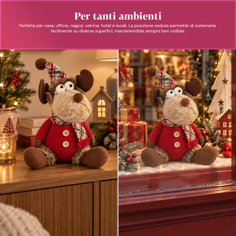 Renne de Noël décorative en polyester – Ornement de Noël avec base sablée, design sympathique, 4 variantes de style, 2 tailles de 35 et 50 cm
