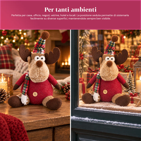 Renne de Noël décorative en polyester – Ornement de Noël avec base sablée, design sympathique, 4 variantes de style, 2 tailles de 35 et 50 cm