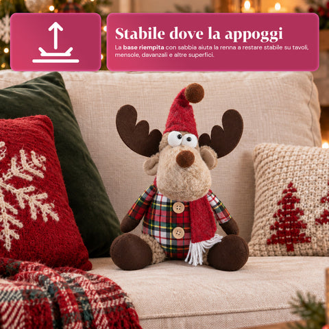 Renne de Noël décorative en polyester – Ornement de Noël avec base sablée, design sympathique, 4 variantes de style, 2 tailles de 35 et 50 cm