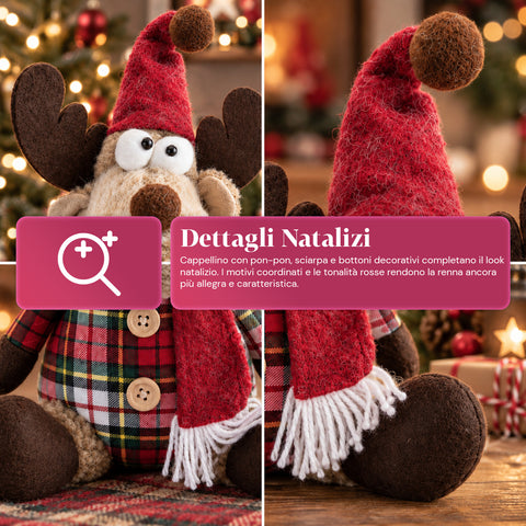 Renne de Noël décorative en polyester – Ornement de Noël avec base sablée, design sympathique, 4 variantes de style, 2 tailles de 35 et 50 cm