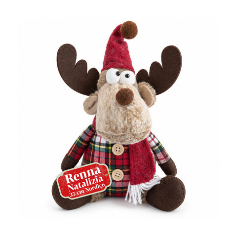 Renne de Noël décorative en polyester – Ornement de Noël avec base sablée, design sympathique, 4 variantes de style, 2 tailles de 35 et 50 cm