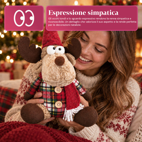 Renne de Noël décorative en polyester – Ornement de Noël avec base sablée, design sympathique, 4 variantes de style, 2 tailles de 35 et 50 cm