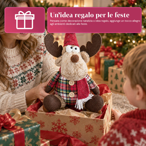 Renne de Noël décorative en polyester – Ornement de Noël avec base sablée, design sympathique, 4 variantes de style, 2 tailles de 35 et 50 cm
